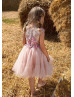 Mauve Lace Tulle Buttons Back Short Flower Girl Dress